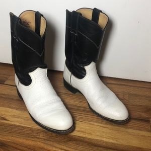 Black white Justin round toe cowboy roper boots